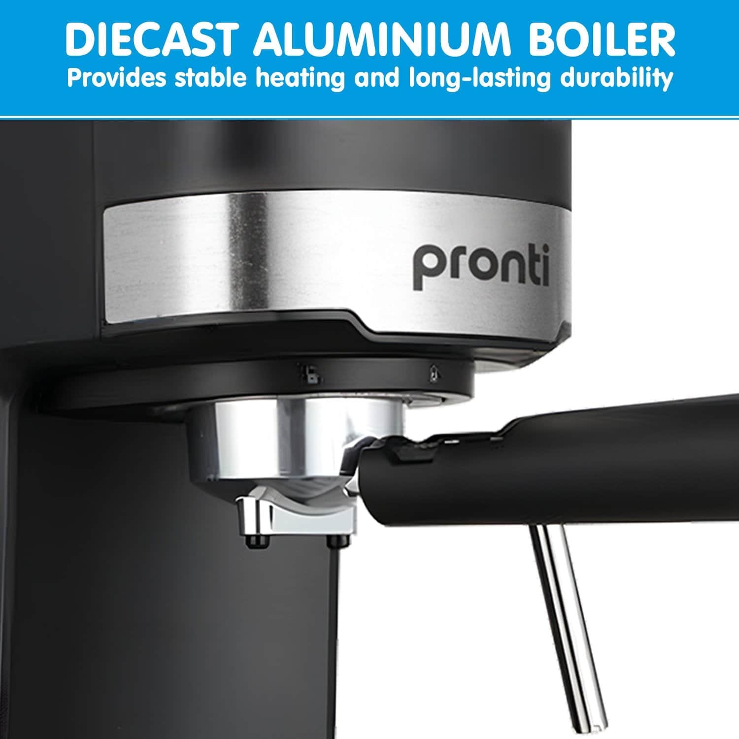 Pronti CM 850D Coffee Machine 20 Bar Espresso Maker with Milk Frother and 1.25L Tank