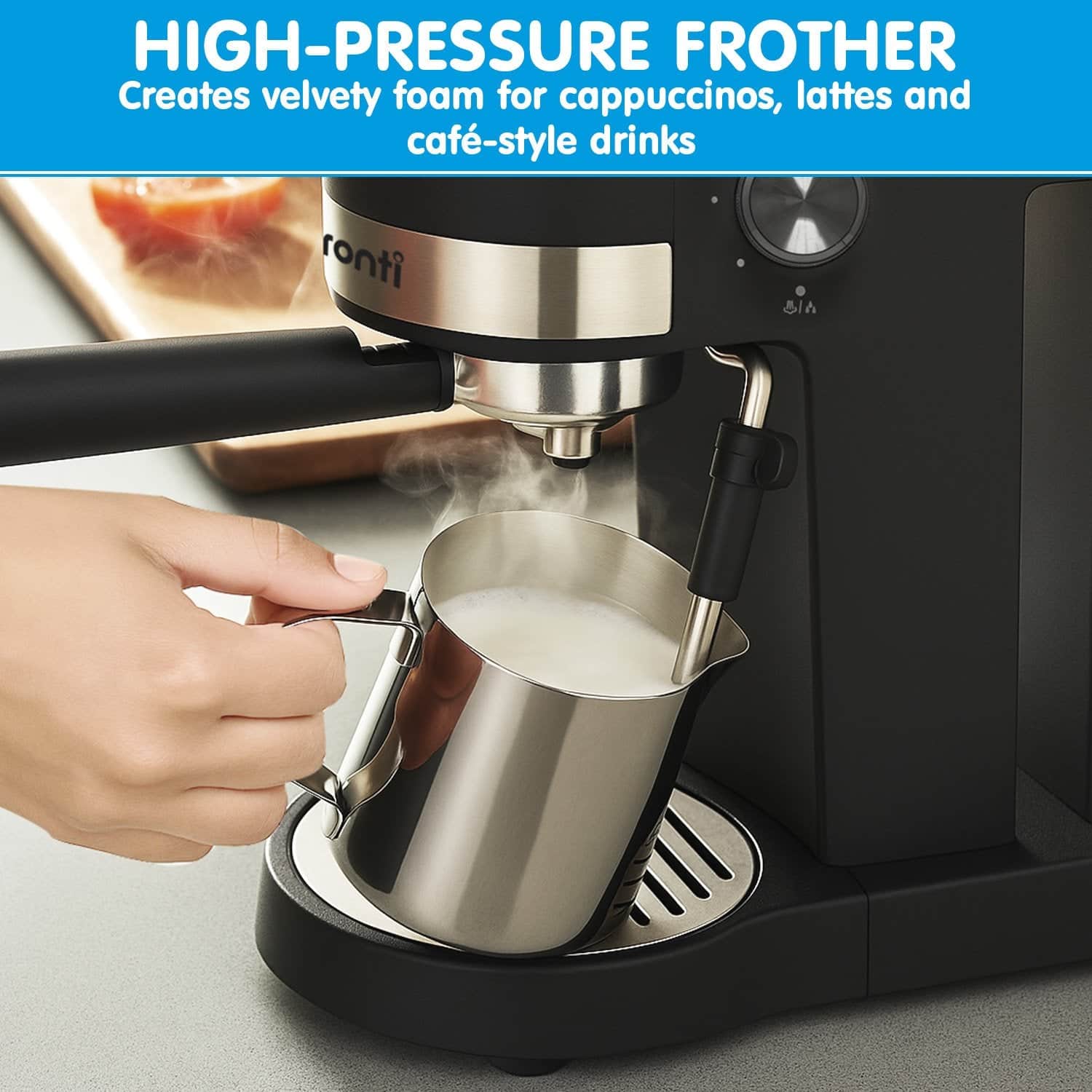 Pronti CM 850D Coffee Machine 20 Bar Espresso Maker with Milk Frother and 1.25L Tank