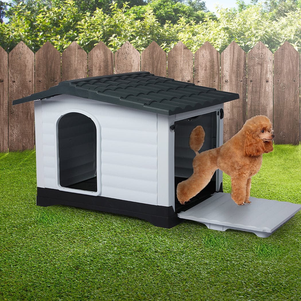 Plastic Dog Kennel House Weatherproof Pet Shelter Indoor Outdoor Grey | SC9 id