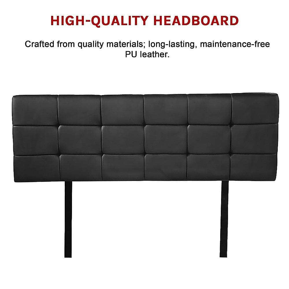 PU Leather Double Bed Deluxe Headboard Bedhead - Black