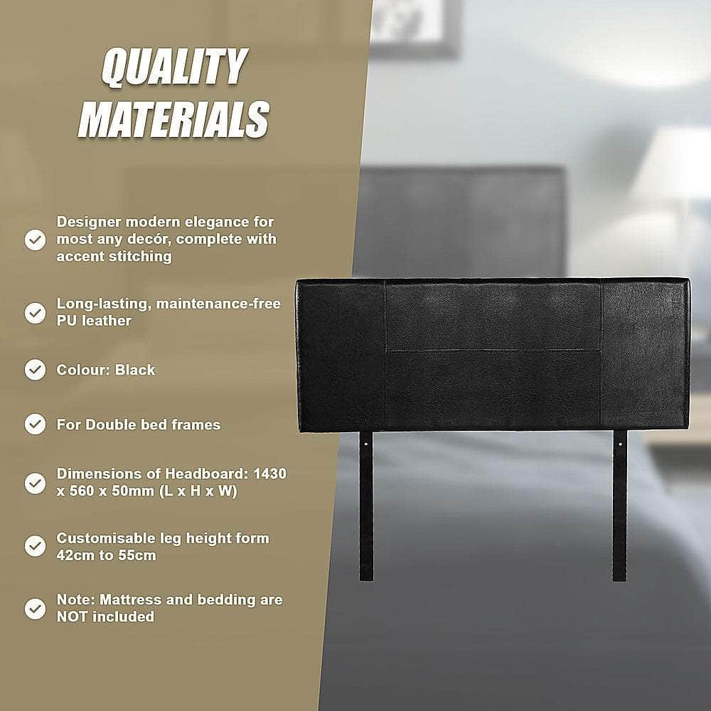 Pu Leather Double Bed Headboard Bedhead - Black