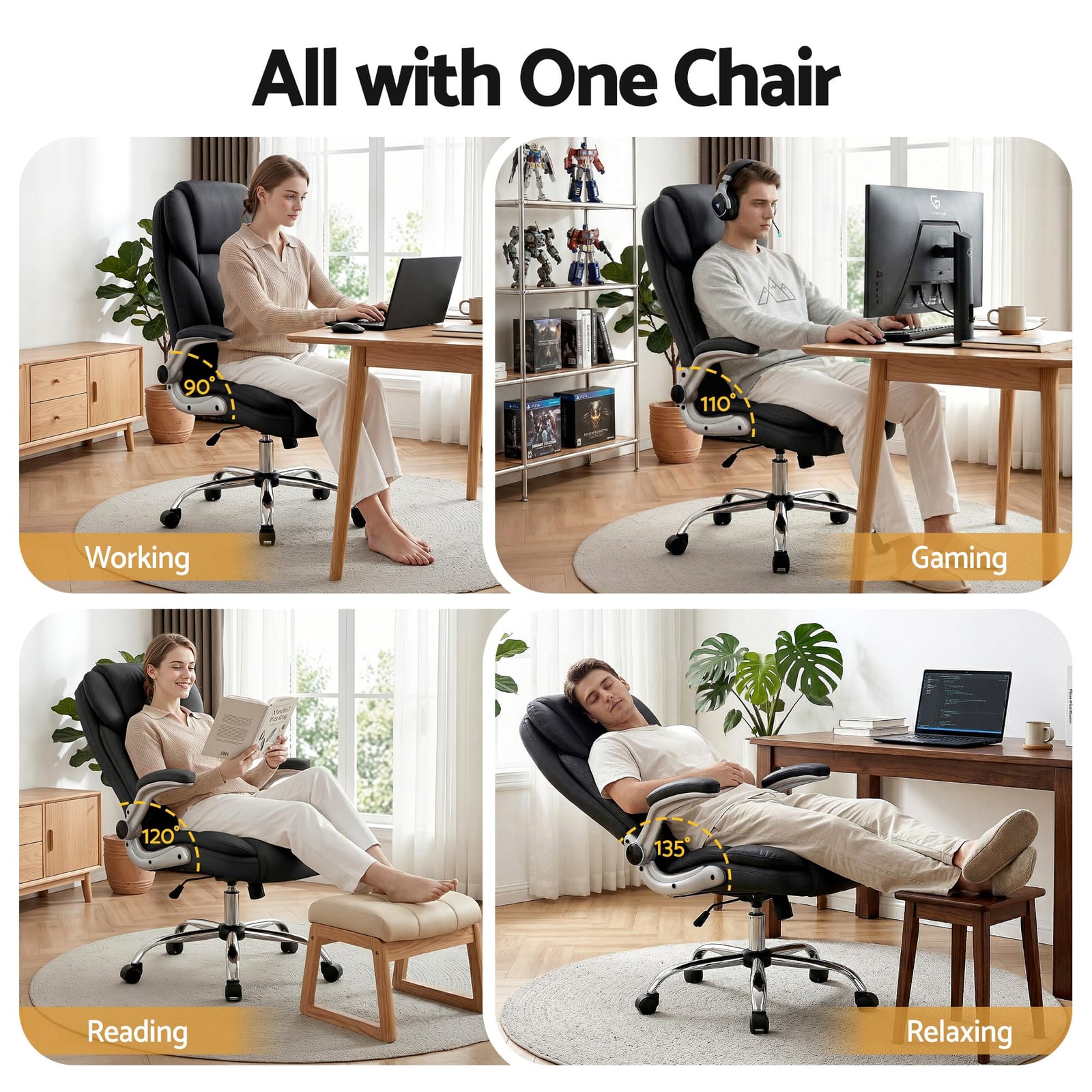 Office & Desk Chairs - Executive Office Chair Leather Tilt Black