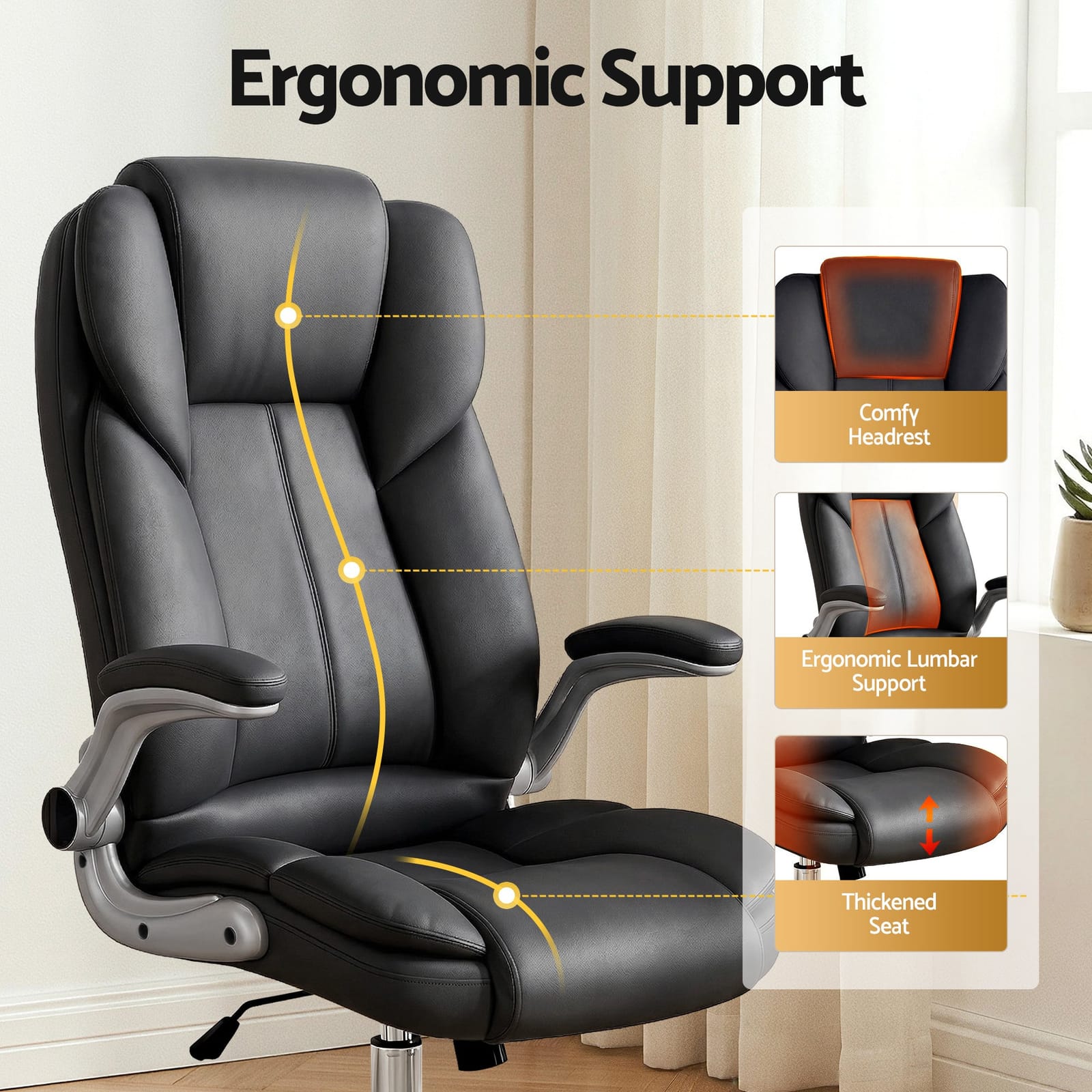 Executive Office Chair Leather Tilt Black | Black colour