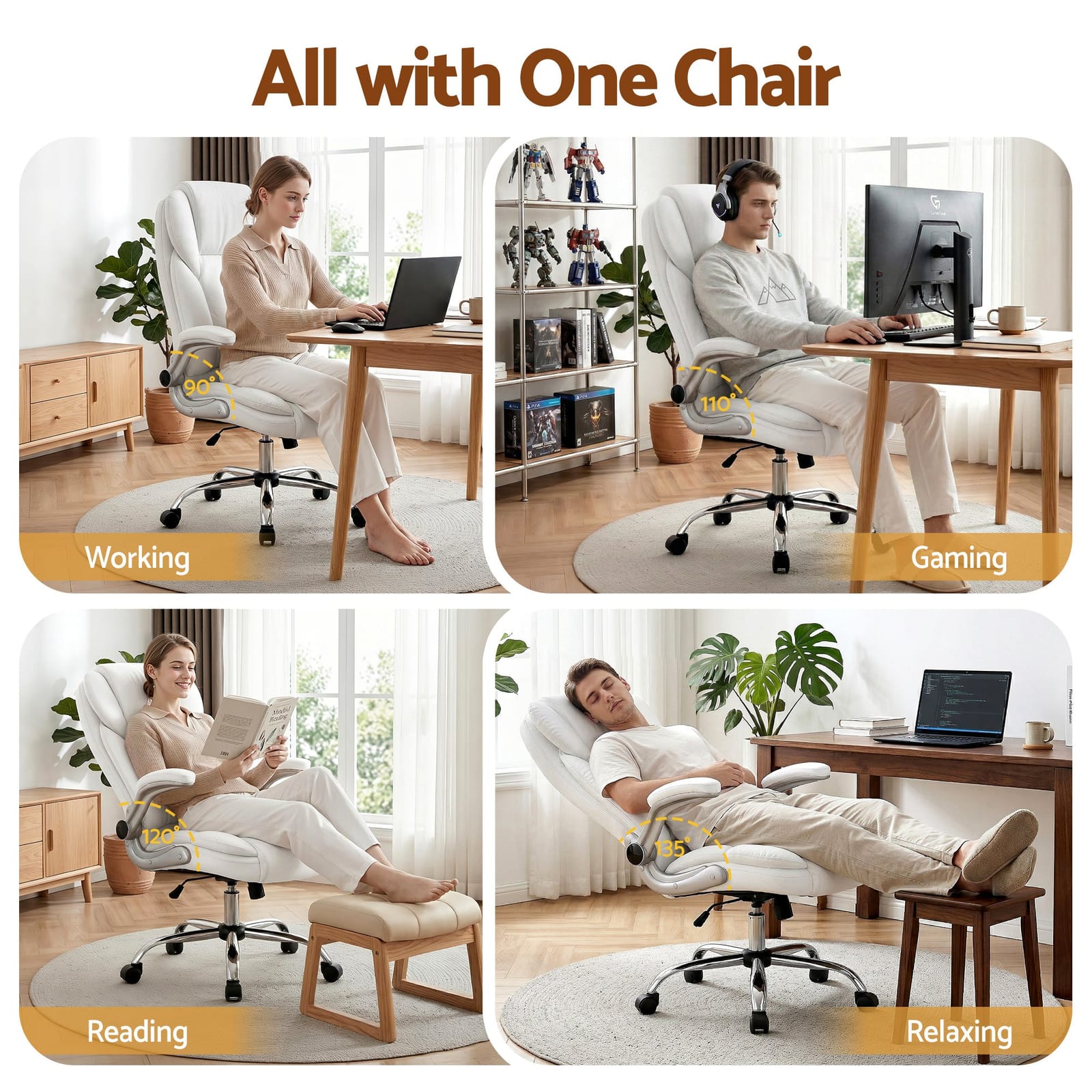 Office & Desk Chairs - Executive Office Chair Leather Tilt White