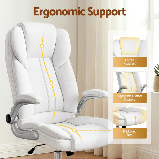 Executive Office Chair Leather Tilt White - Office & Desk Chairs