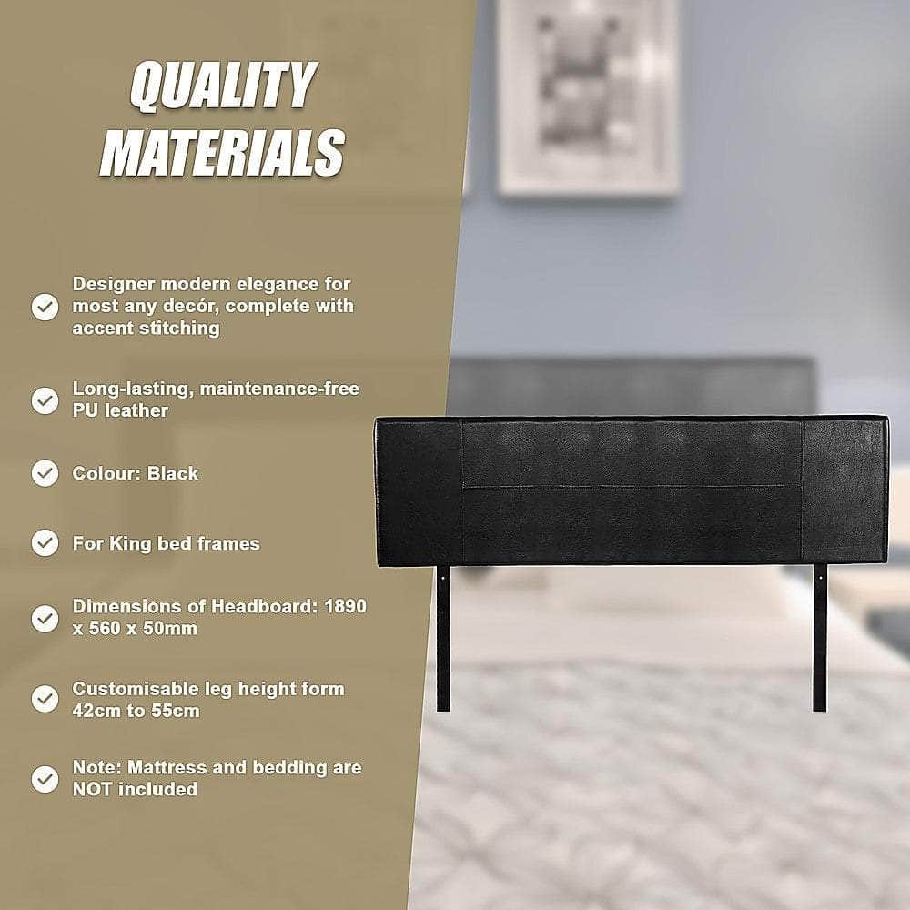 Pu Leather King Bed Headboard Bedhead - Black