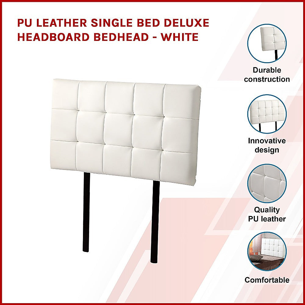 PU Leather Single Bed Deluxe Headboard Bedhead - White