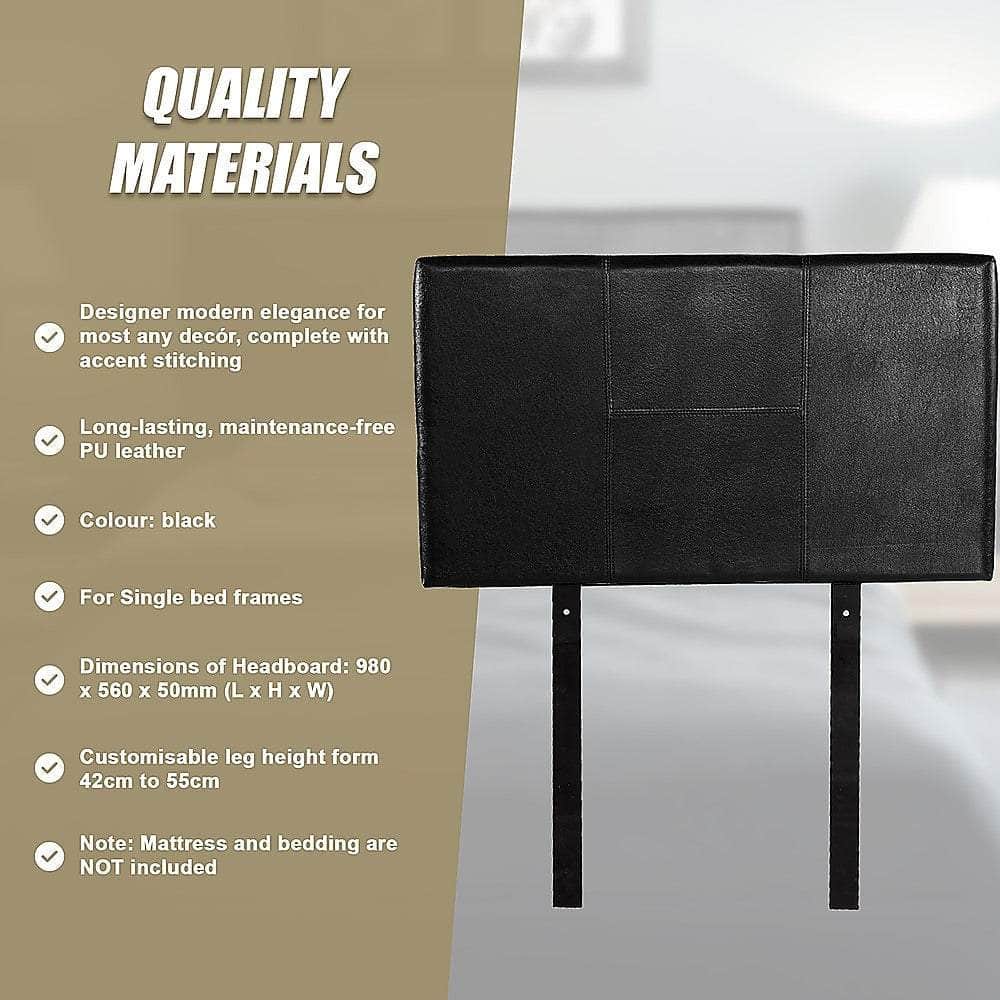 Pu Leather Single Bed Headboard Bedhead - Black
