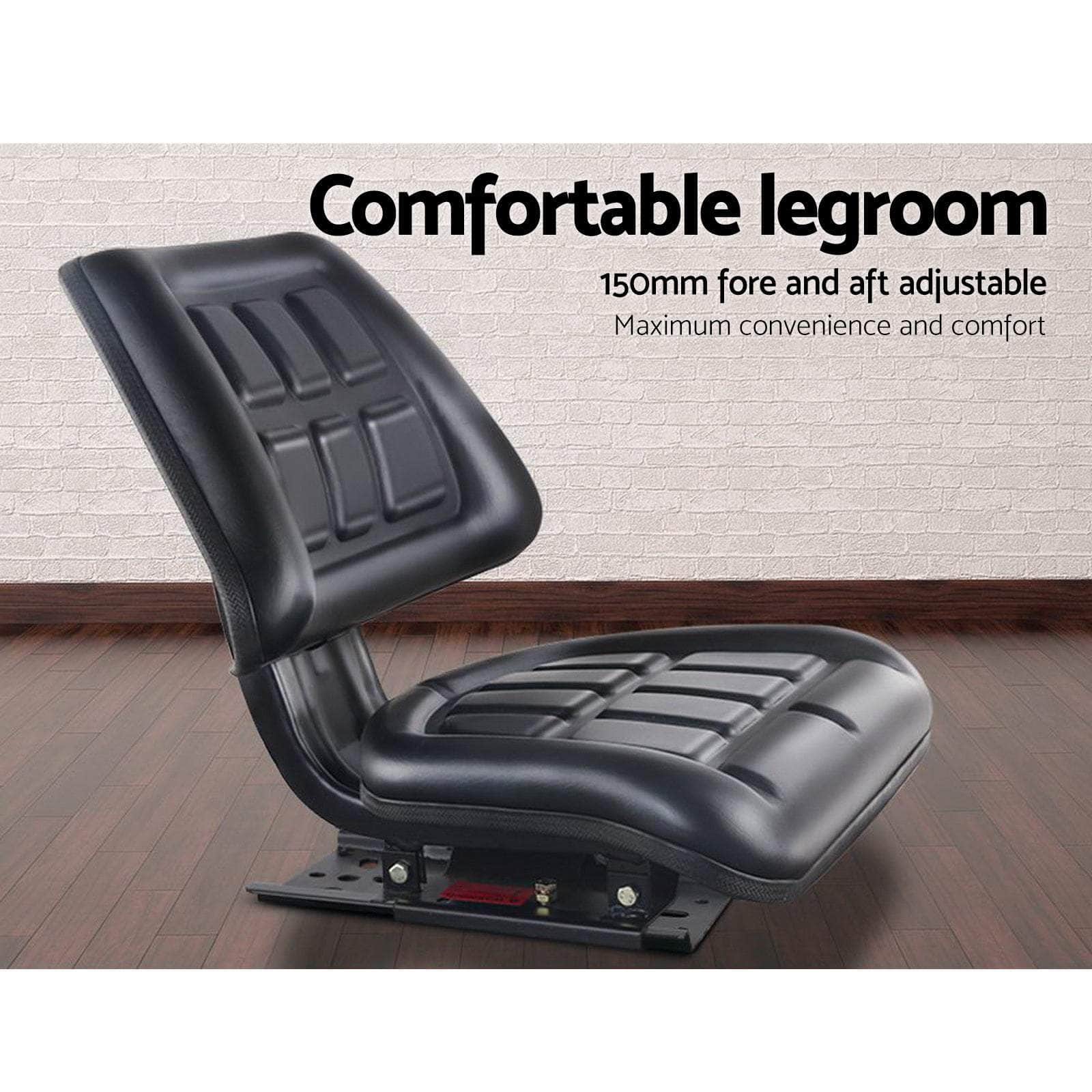 PU Leather Tractor Seat with Sliding Track - Black
