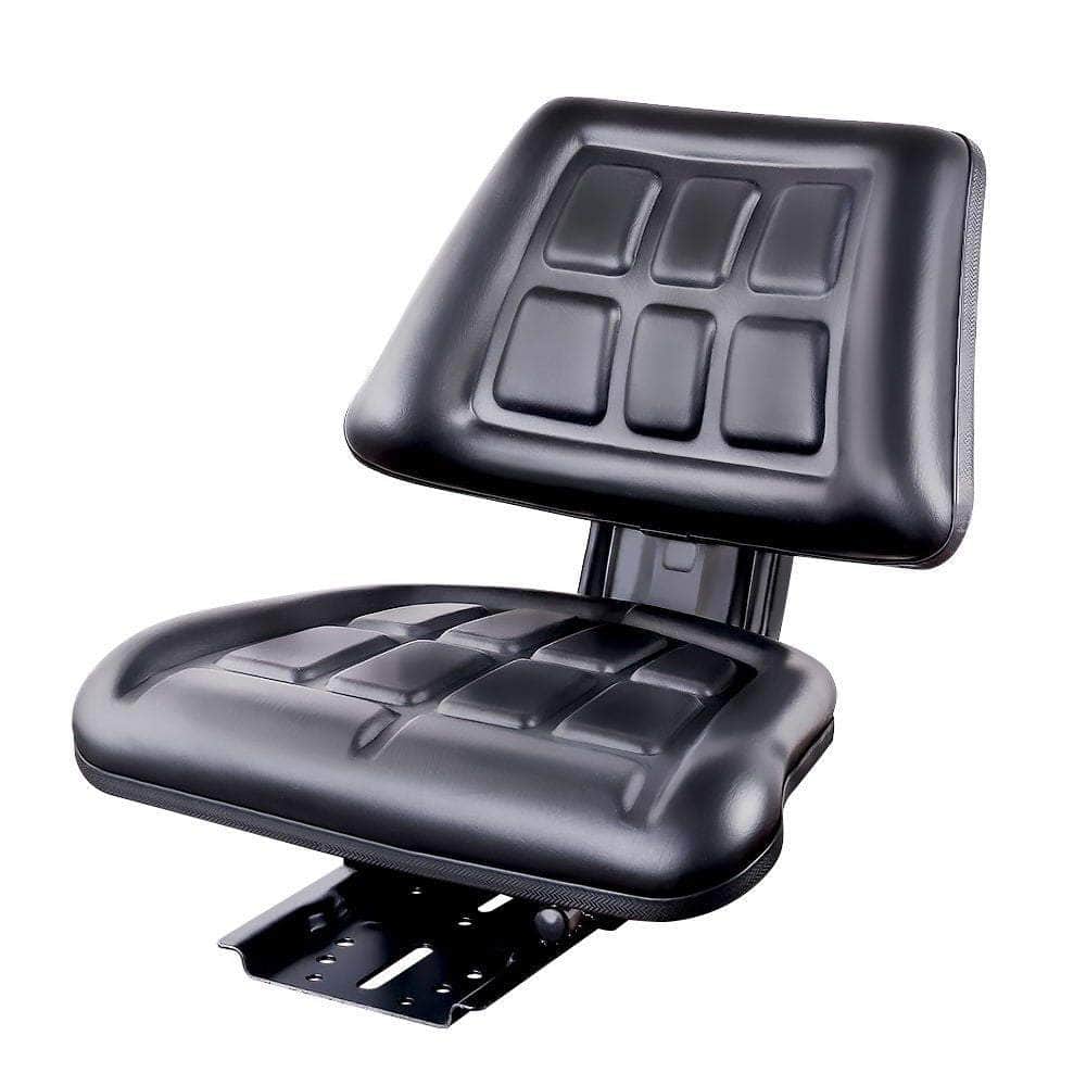 PU Leather Tractor Seat with Sliding Track - Black