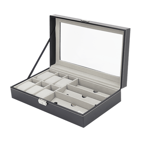Pu Leather Watch Sunglass Eyeglasses Display Box (6+3 Grid)