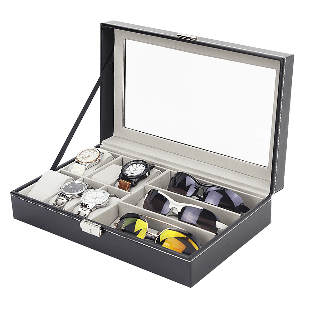 Pu Leather Watch Sunglass Eyeglasses Display Box (6+3 Grid)
