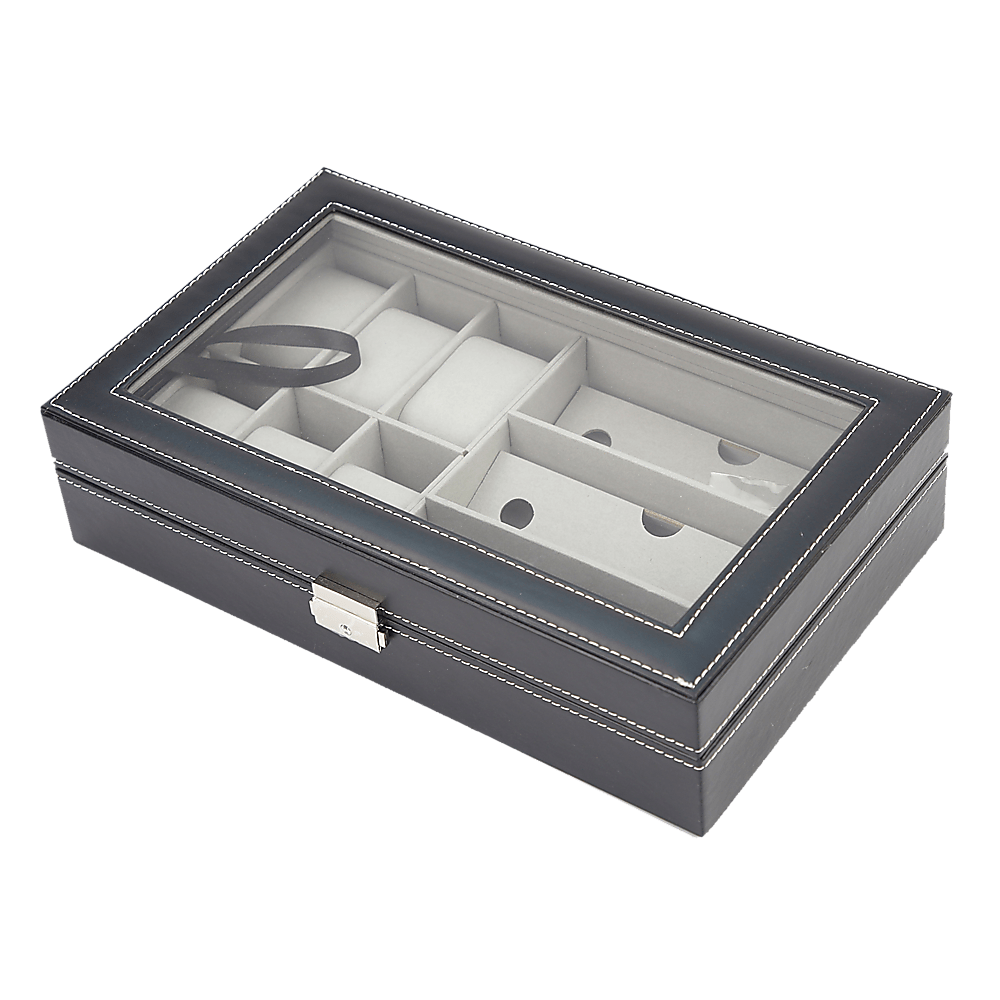 Pu Leather Watch Sunglass Eyeglasses Display Box (6+3 Grid)