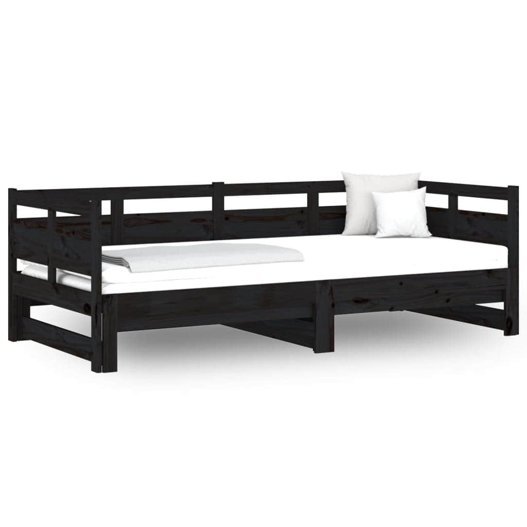 Pull-out Day Bed Black Solid Wood Pine Single Size