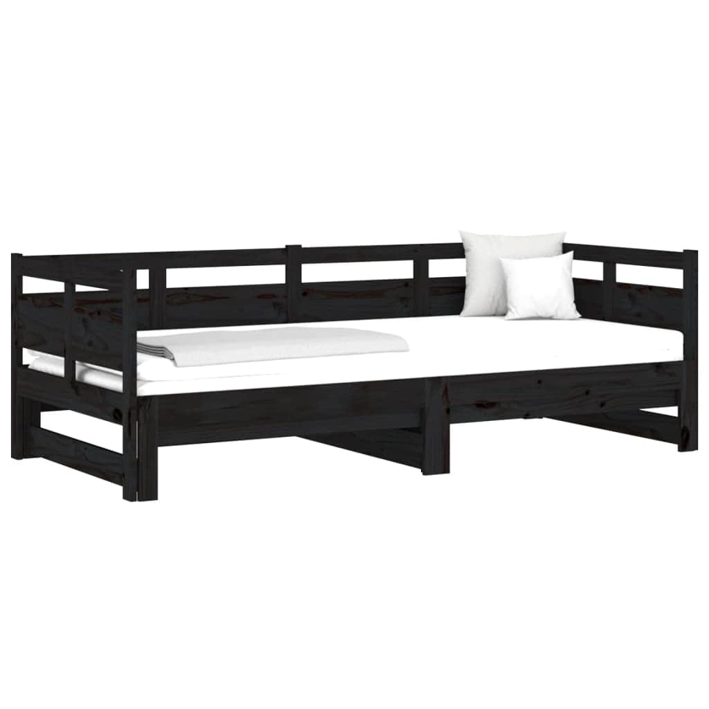 Pull-out Day Bed Black Solid Wood Pine Single Size