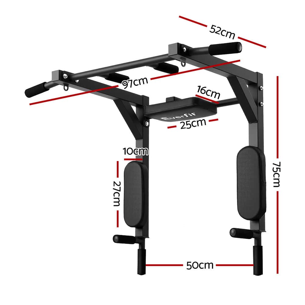 Pull Up Bar Dip Station Multi Gym 150kg Home Power Station Black Red