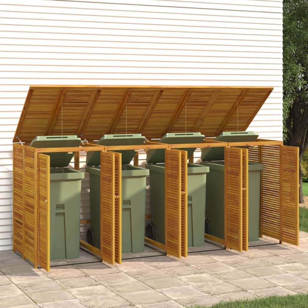 Quadrilateral Timber Waste Bin Shelter: Acacia Quadruple Garbage Shed