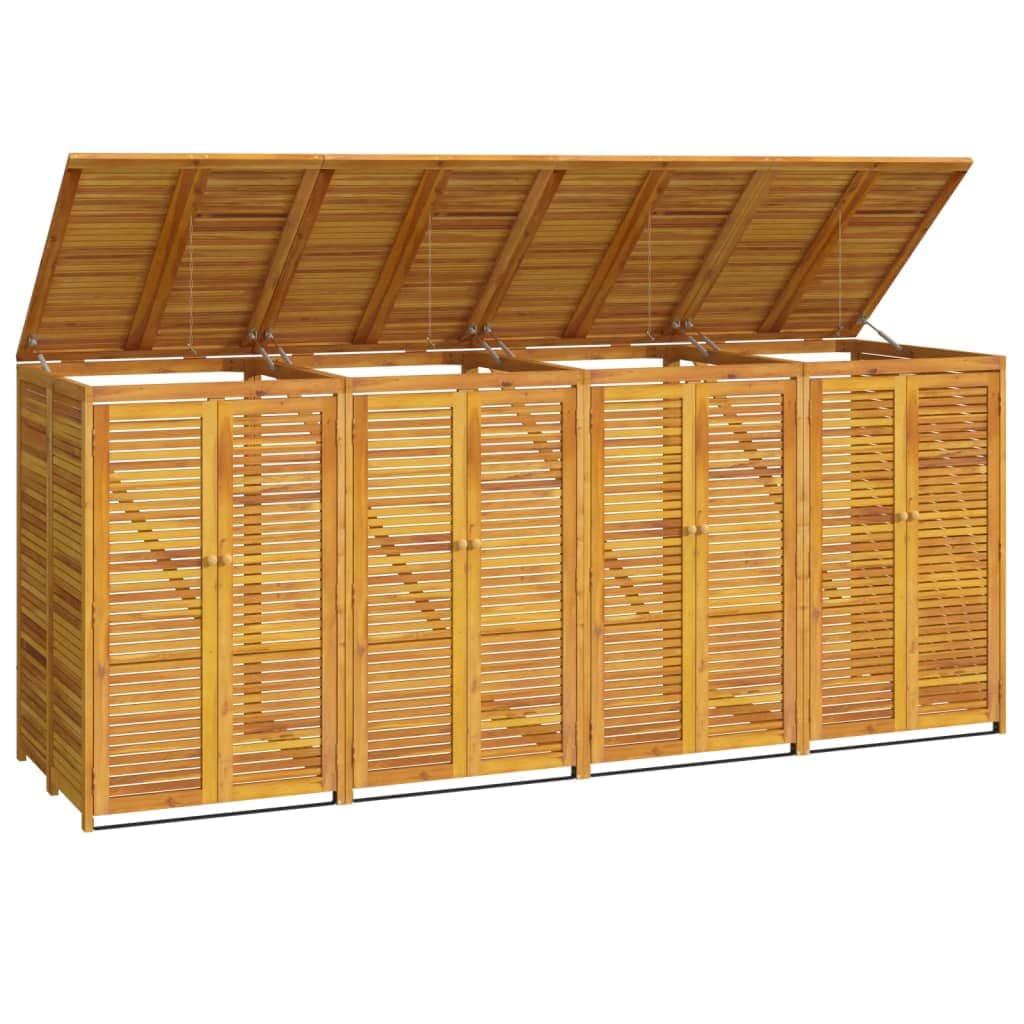 Quadrilateral Timber Waste Bin Shelter: Acacia Quadruple Garbage Shed
