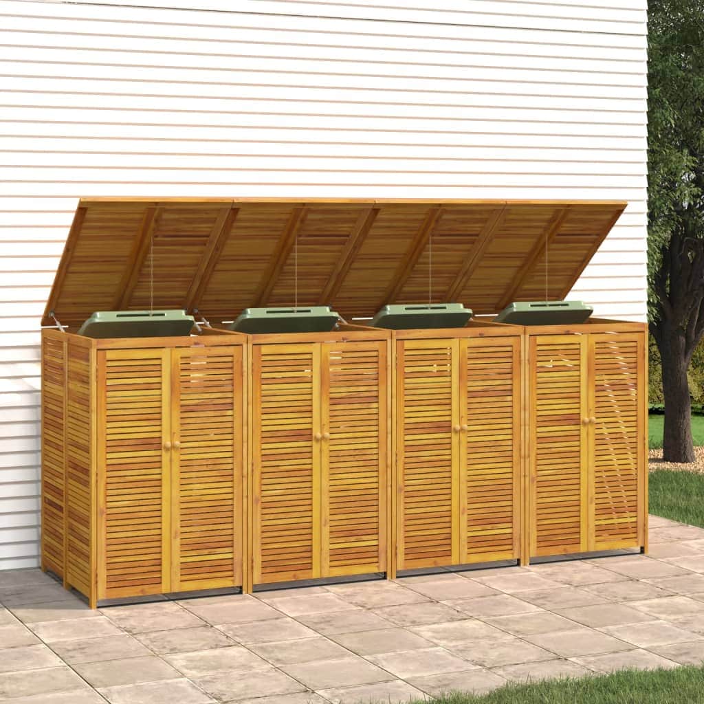 Quadrilateral Timber Waste Bin Shelter: Acacia Quadruple Garbage Shed