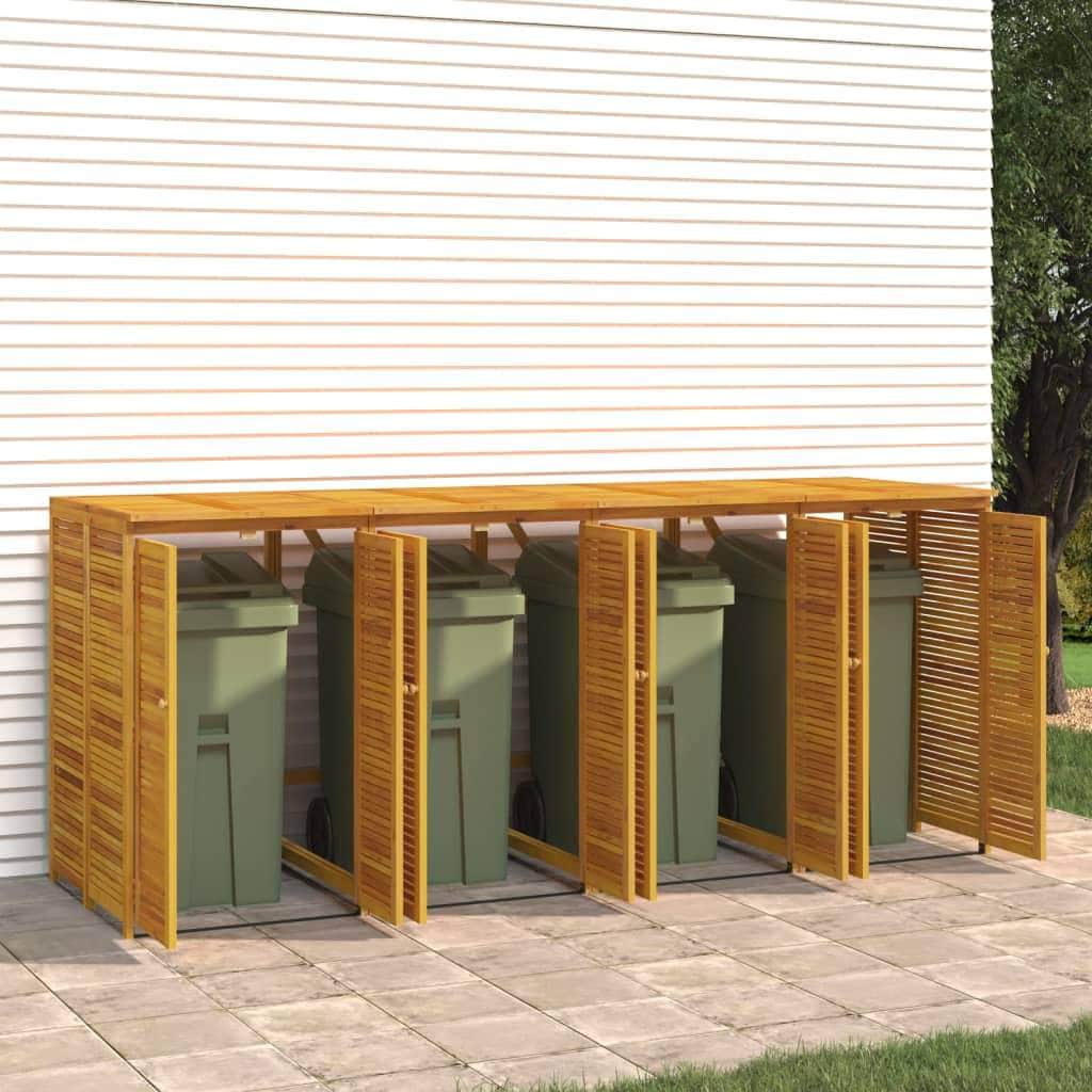 Quadrilateral Timber Waste Bin Shelter: Acacia Quadruple Garbage Shed