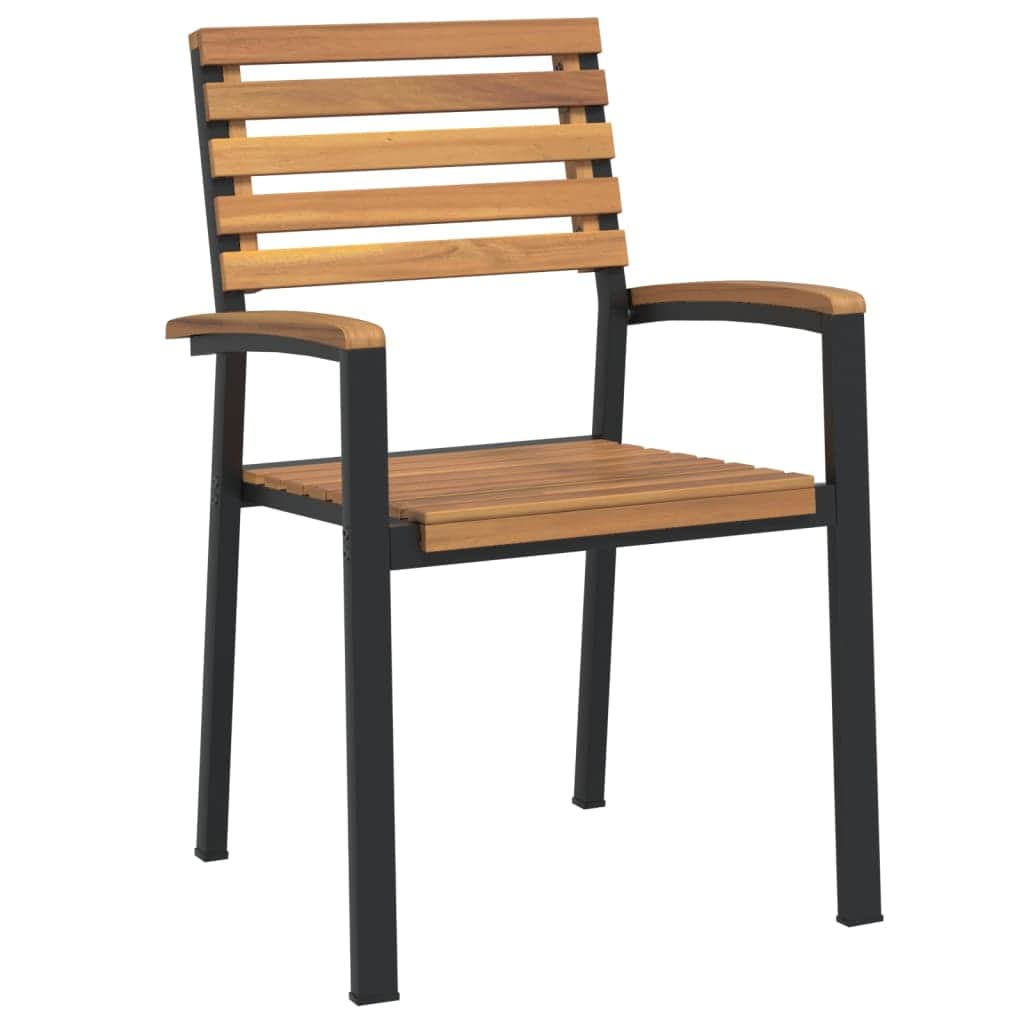 Quartet of Stackable Acacia Wood & Metal Garden Chairs