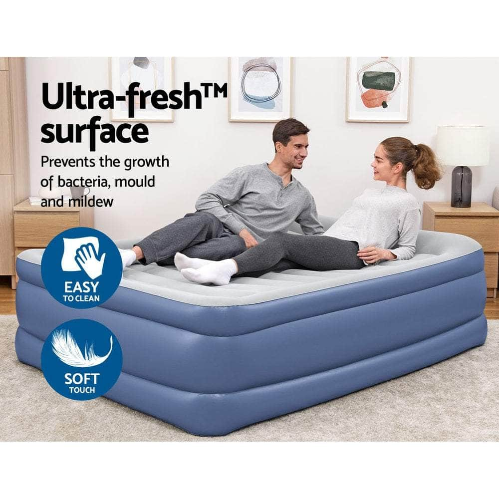 Queen Air Bed Inflatable Mattress Sleeping Mat Battery Built-in Pump