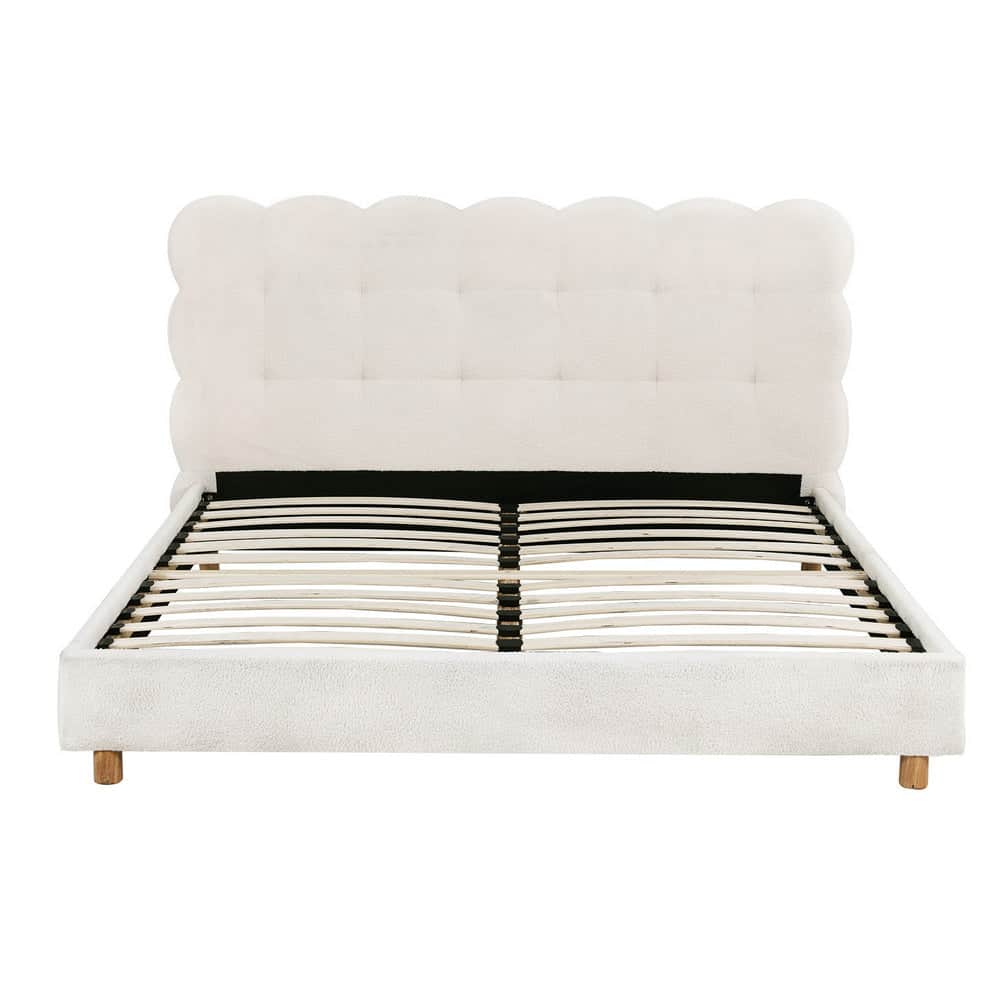 Queen Bed Frame Cloud Headboard Boucle Fabric Mattress Platform Base