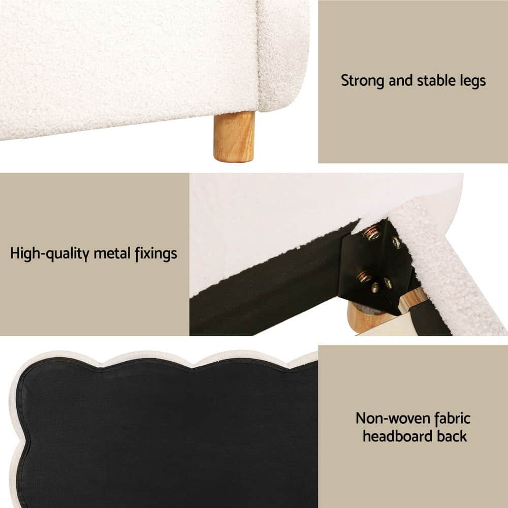 Queen Bed Frame Cloud Headboard Boucle Fabric Mattress Platform Base