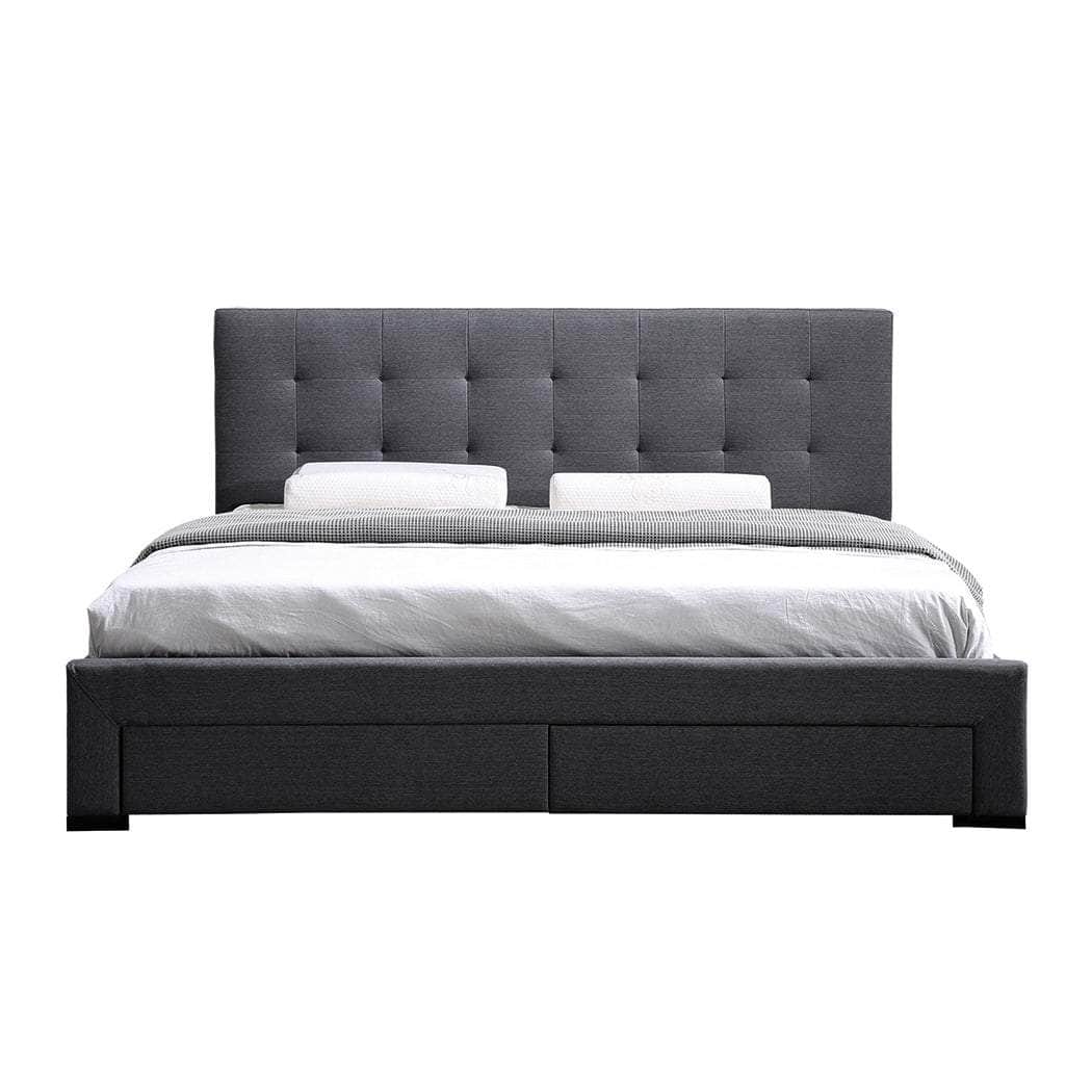 Queen Bed Frame Fabric Tufted Dark Grey