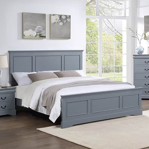 Queen Bed Frame In Solid Wood With Slats Support In Grey Colour