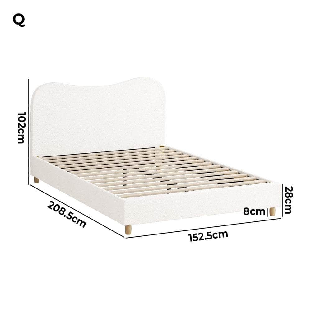 Queen Bed Frame White Boucle Cloud Shape Upholstered Bedroom Furniture