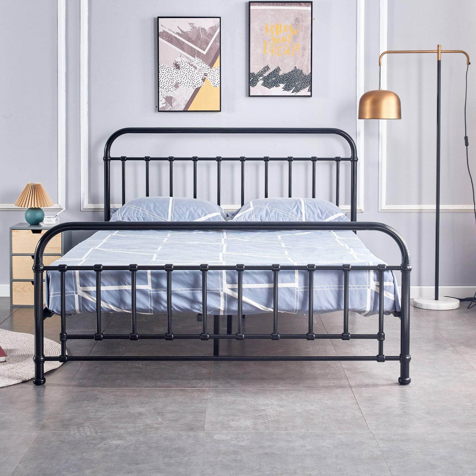 Queen Bed Size Metal Frame Platform Mattress Base - Black