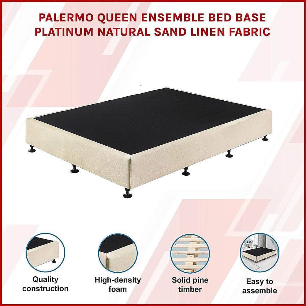 Queen Ensemble Bed Base Platinum Natural Sand Linen Fabric