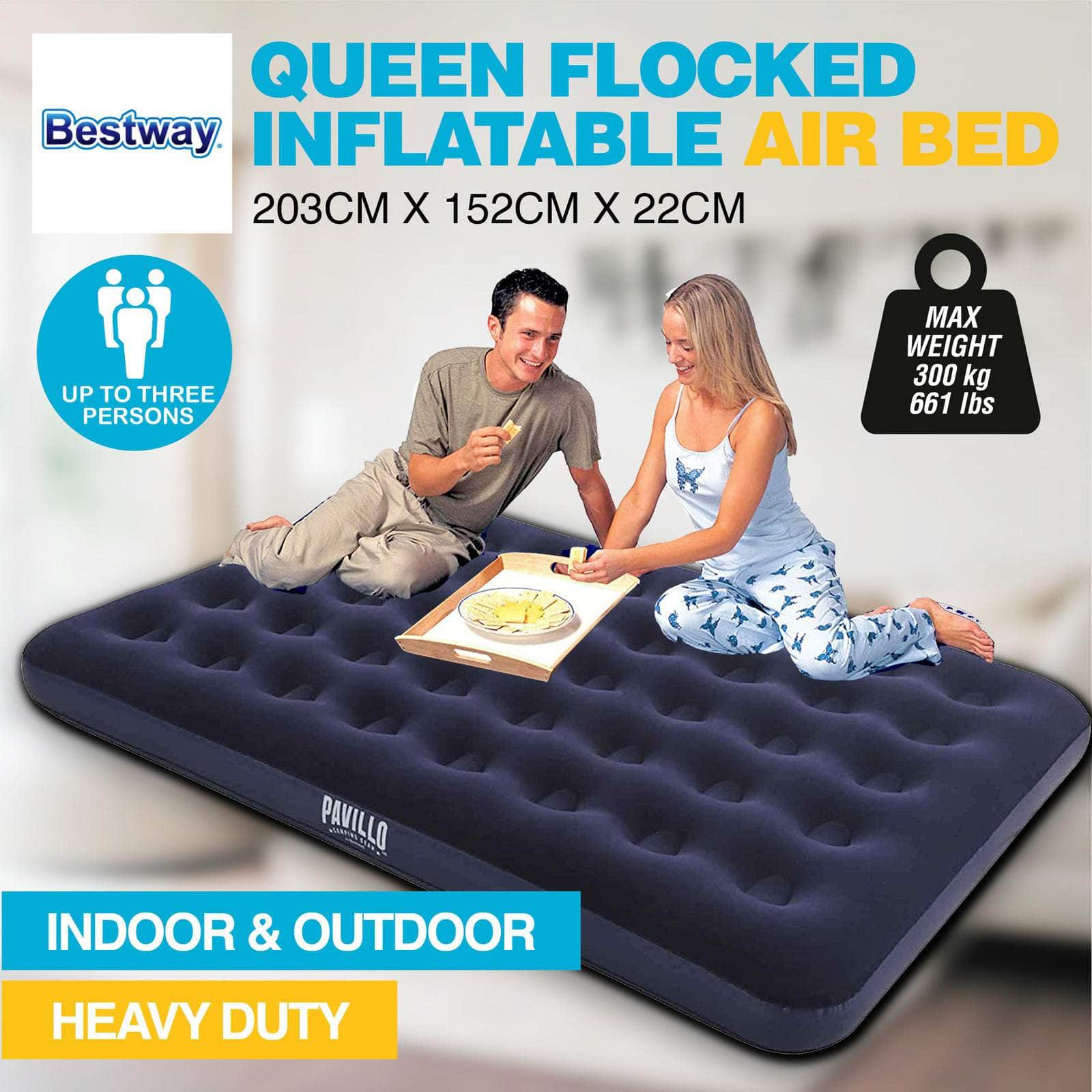 Queen Inflatable Air Bed Heavy Duty Durable Camping