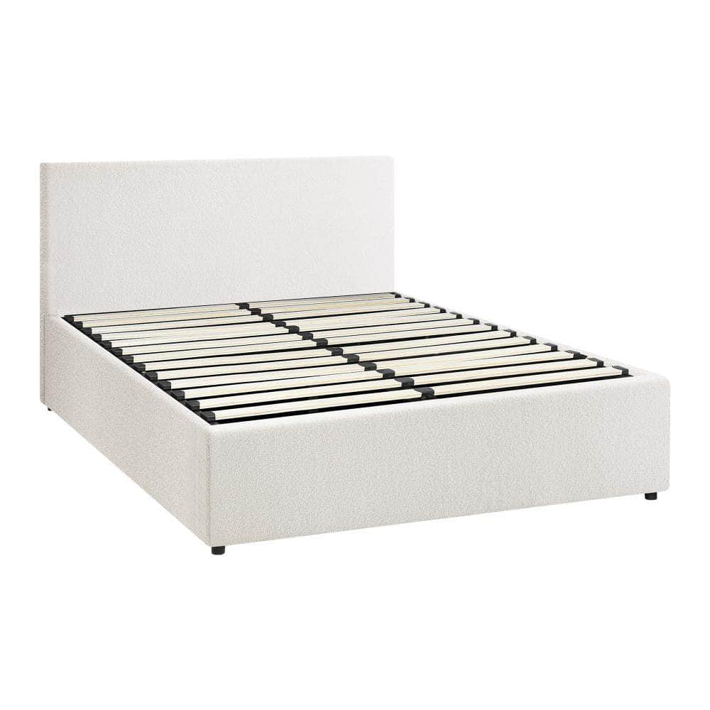 Queen/King/Single/Double Bed Frame Gas Lift Storage Base White Boucle