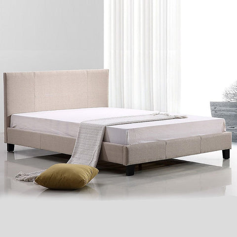 Queen Linen Fabric Bed Frame Beige