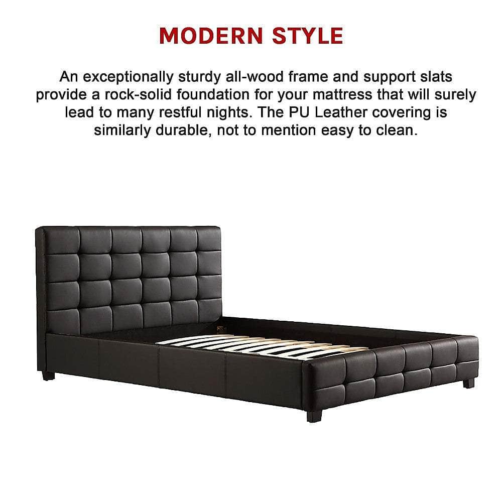 Queen Pu Leather Deluxe Bed Frame Black