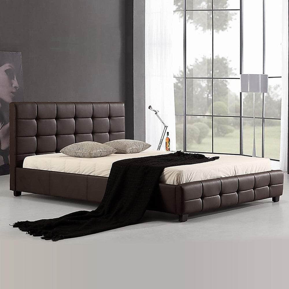 Queen Pu Leather Deluxe Bed Frame Brown