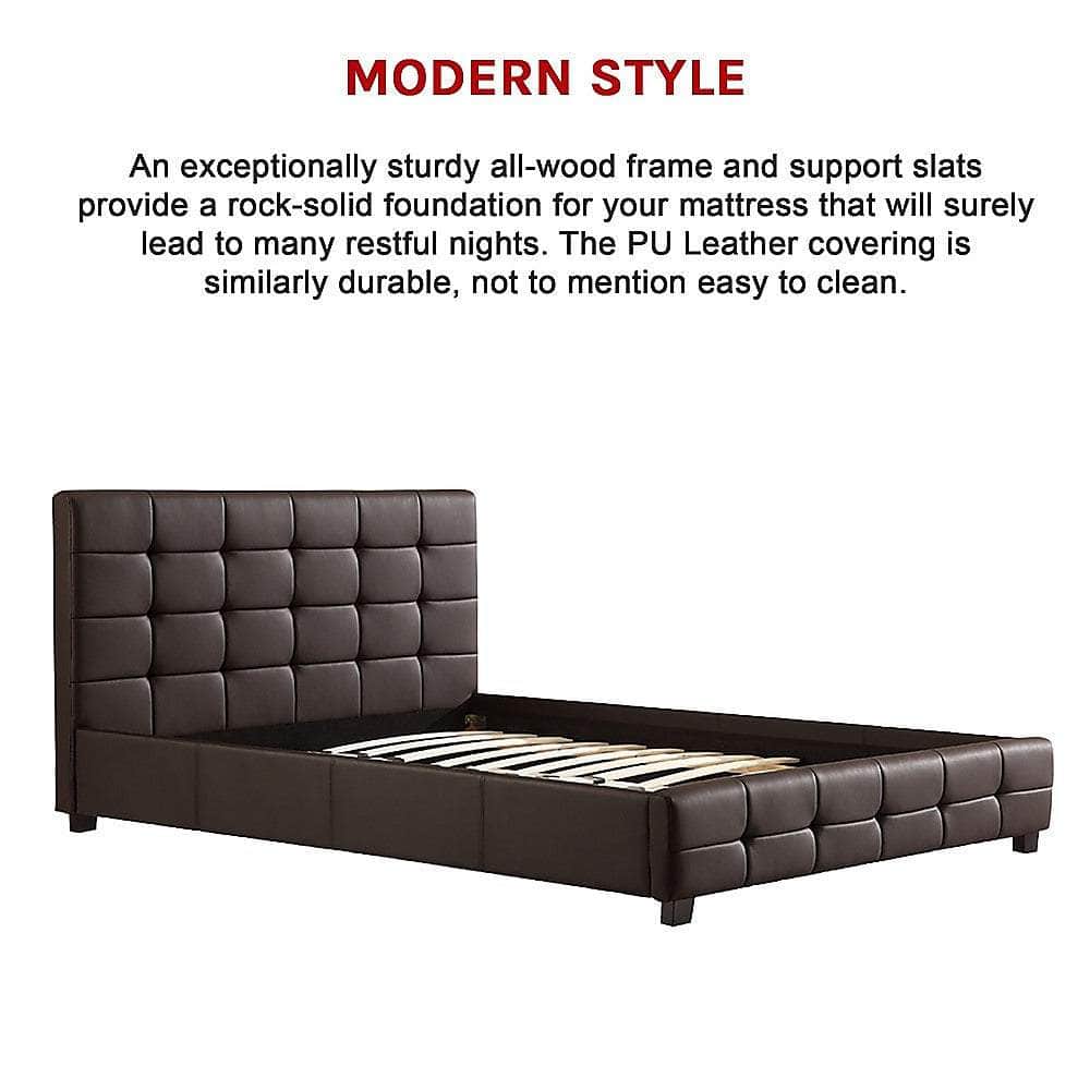Queen Pu Leather Deluxe Bed Frame Brown