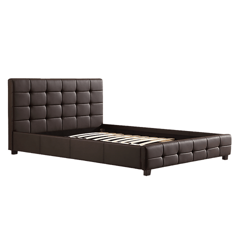 Queen Pu Leather Deluxe Bed Frame Brown