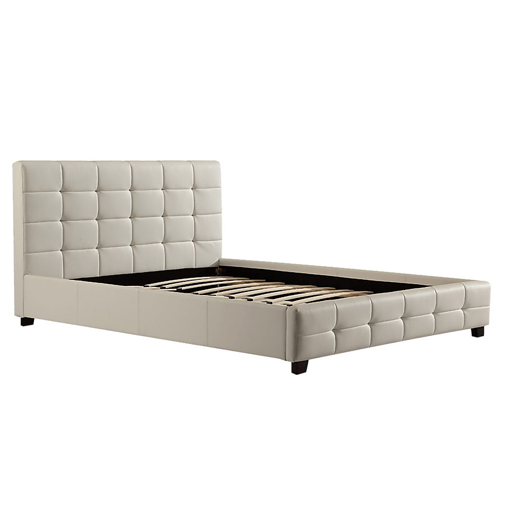 Queen Pu Leather Deluxe Bed Frame White
