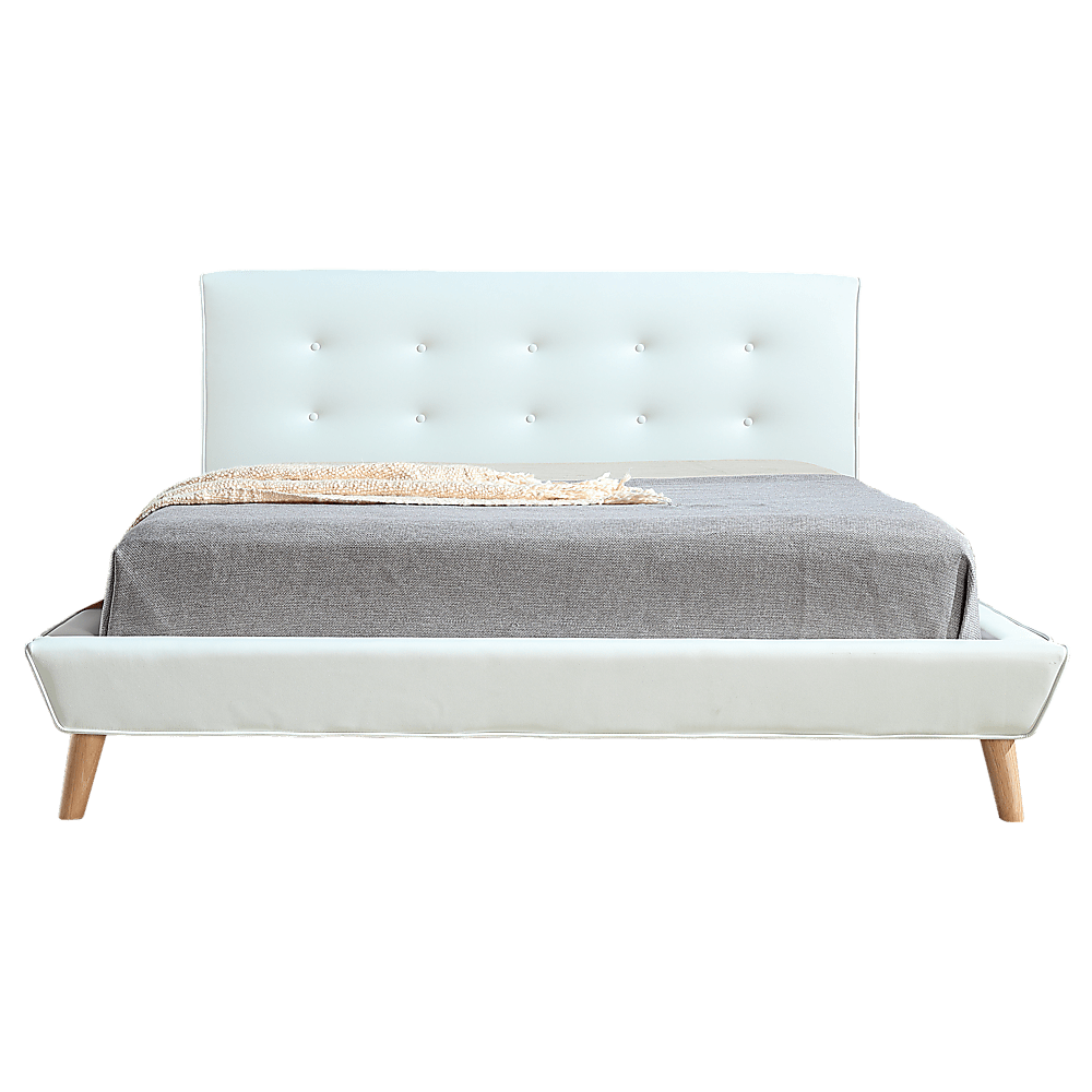 Queen PU Leather Deluxe Bed Frame White