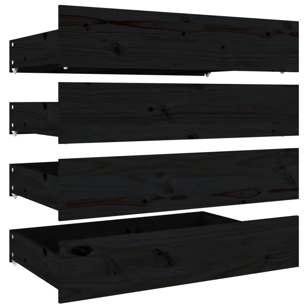 Queen Size Bed Frame in Black with Drawers and Solid Pine Wood Boho
