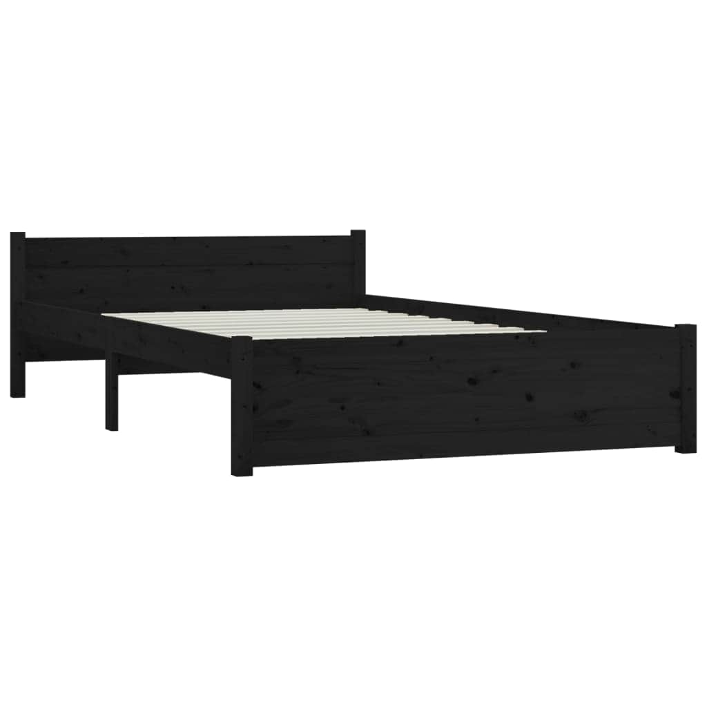 Queen Size Bed Frame in Black with Drawers and Solid Pine Wood Boho