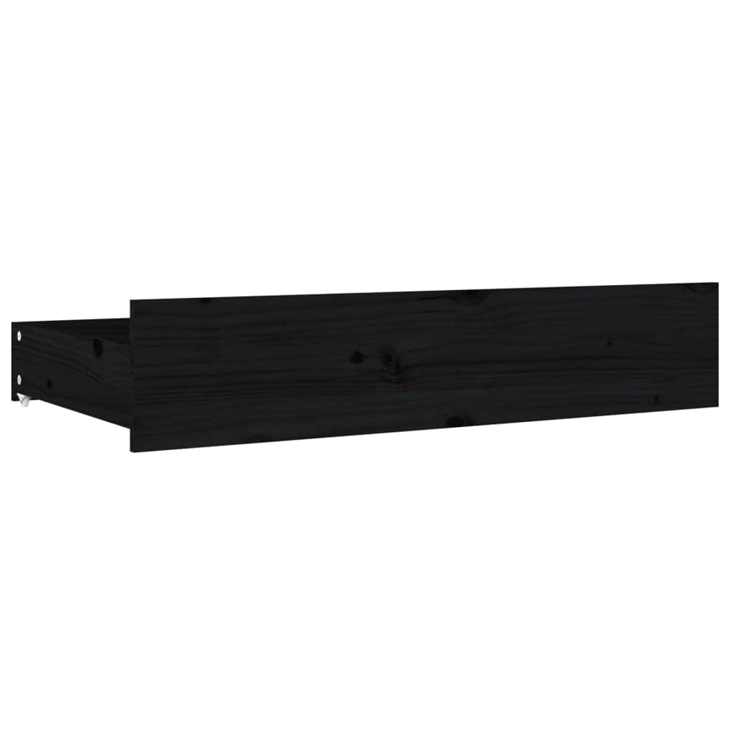 Queen Size Bed Frame in Black with Drawers and Solid Pine Wood Boho