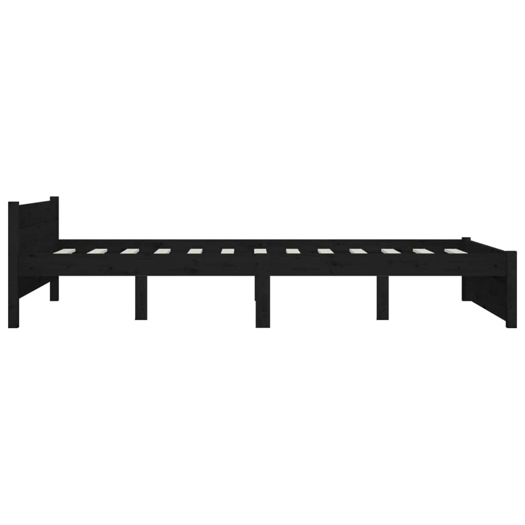 Queen Size Bed Frame in Black with Drawers and Solid Pine Wood Boho