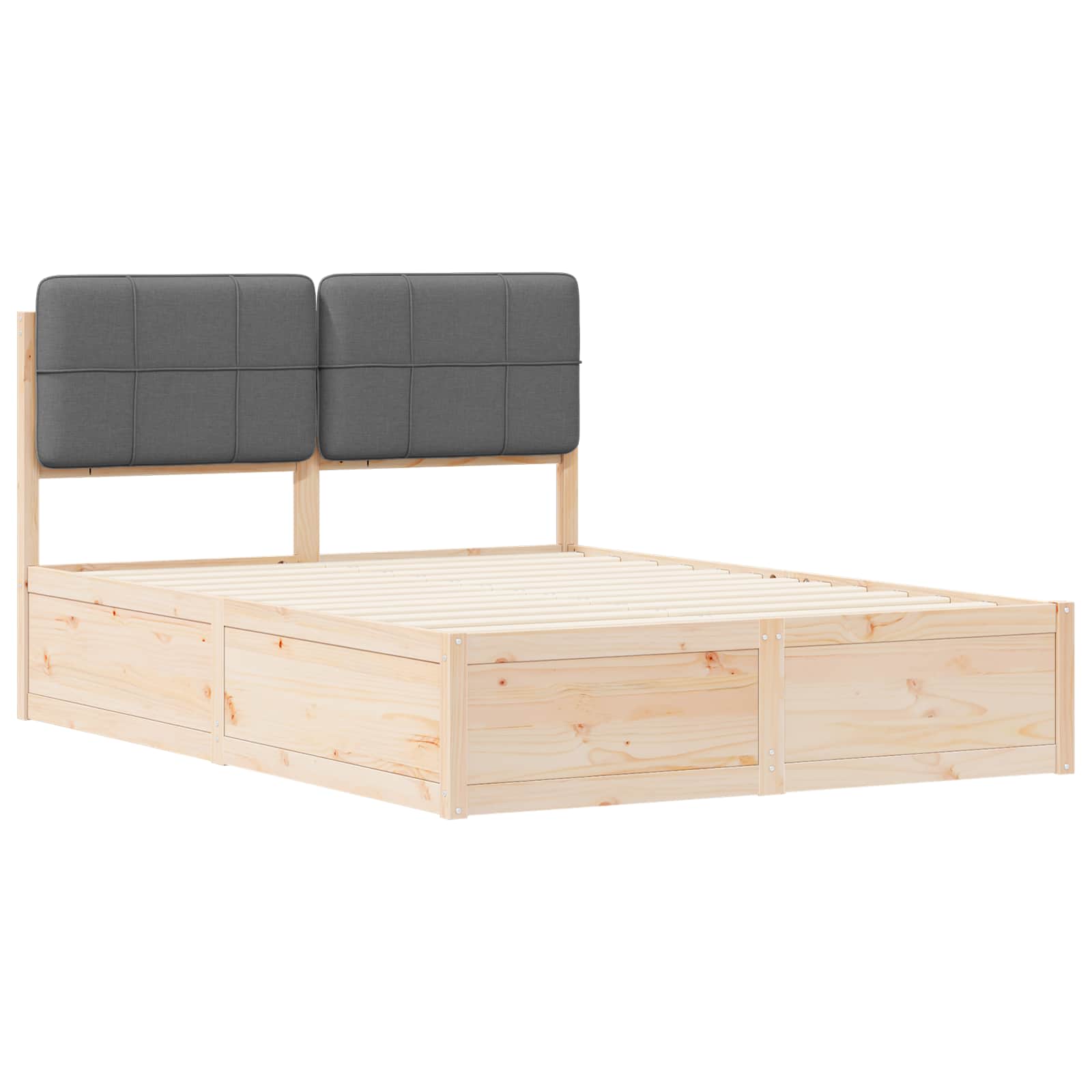 Queen Size Bed Frame with Upholstered Headboard and Slatted Base Dark Grey
