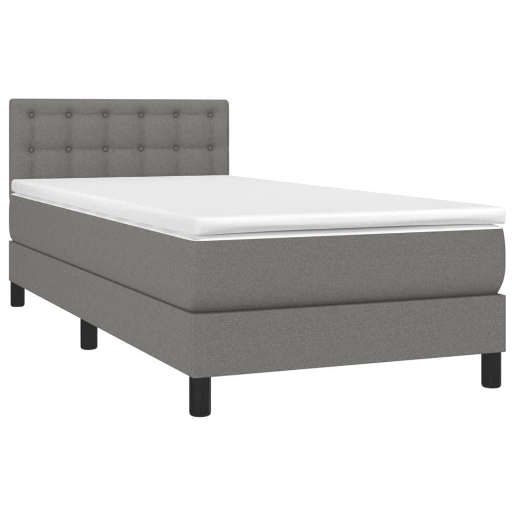 Queen Size Box Spring Bed with Mattress and LED USB Strip Dark Grey