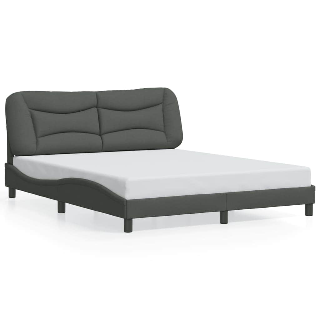 Queen Size Fabric Bed Frame with Headboard Dark Grey\Black