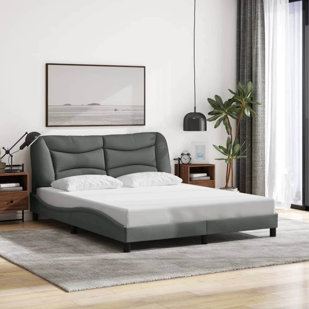 Queen Size Fabric Bed Frame with Headboard Dark Grey\Black
